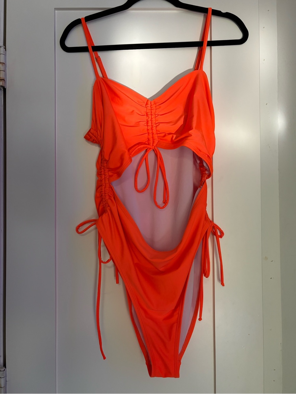 Amazon Women's One-Piece Ruched Cutout Swimsuit - Neon Orange